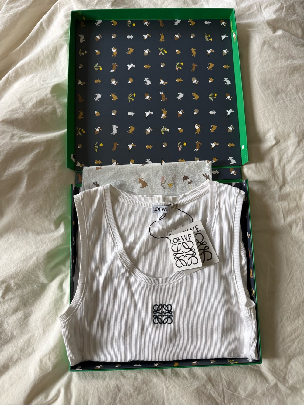 Loewe White Ribbed Tank Top with Black Anagram Embroidery